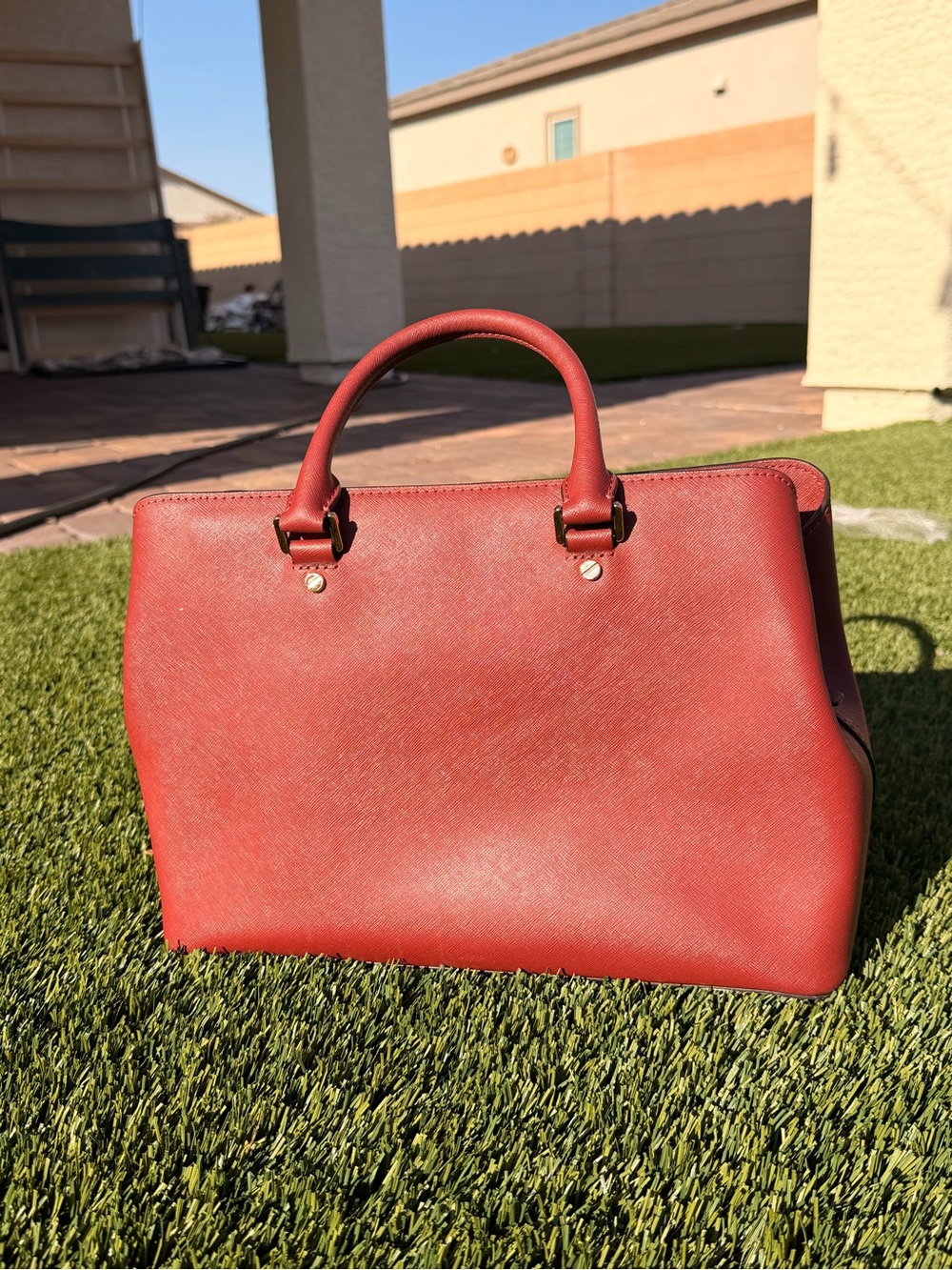 Michael Kors Brick Red Leather Satchel - Picture 3 of 6
